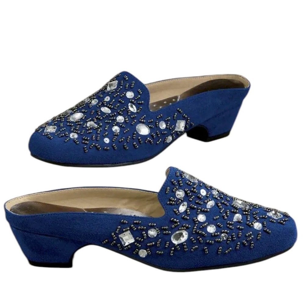 Ashro Royal Shoes Blue Jeweled Mules Size 7 W